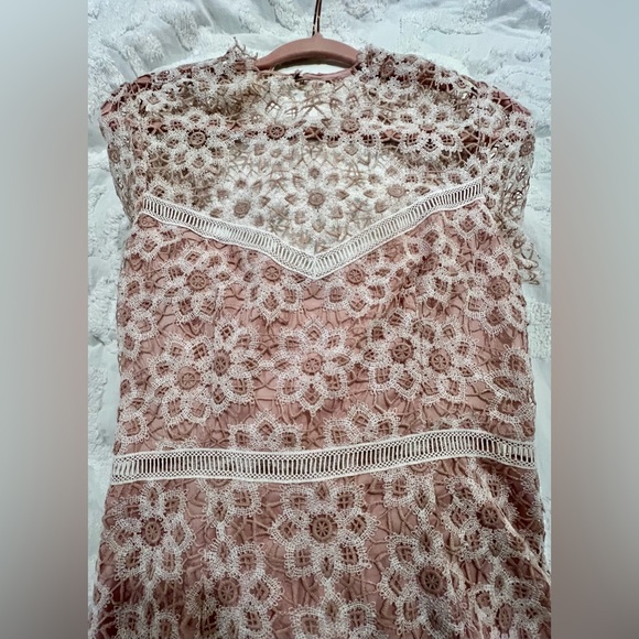 SAYLOR Lillie Lace Illusion Dress 
Illusion Neckline/Open Back 
MED 
BLUSH/IVORY - Picture 11 of 16